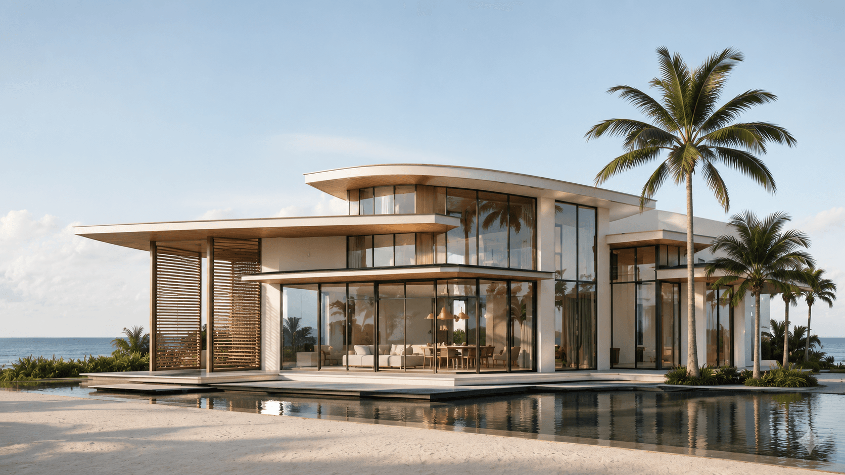 Photoreal Tropical Tides coastal home study used for controlled portfolio storytelling.
